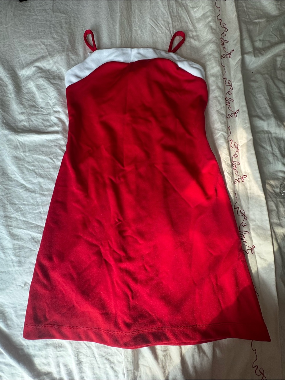 Red and White Strap A-Line Dress